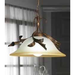 LUCREZIA SOSPENSIONE SINGOLA CLASSICA FINITURA AVORIO O BRONZO CON PARALUME IN VETRO SABBIATO CRISTALENSI LIGHT - Cristalensi Sh