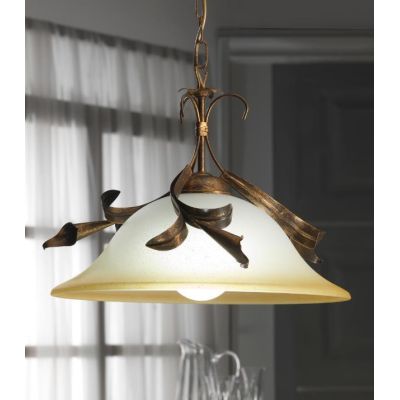 LUCREZIA SOSPENSIONE SINGOLA CLASSICA FINITURA AVORIO O BRONZO CON PARALUME IN VETRO SABBIATO CRISTALENSI LIGHT - Cristalensi Sh