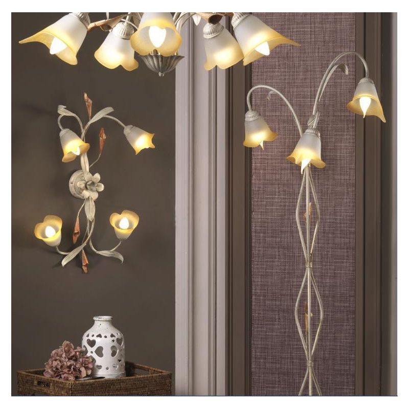 LUCREZIA PLAFONIERA CLASSICA 4 LUCI CON FINITURA AVORIO ANTICO O BRONZO E PARALUMI IN VETRO SABBIATO CRISTALENSI LIGHT - Cristal