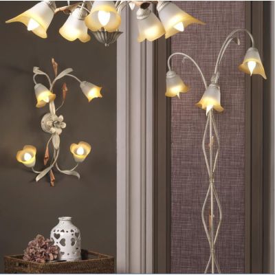 LUCREZIA PLAFONIERA CLASSICA 4 LUCI CON FINITURA AVORIO ANTICO O BRONZO E PARALUMI IN VETRO SABBIATO CRISTALENSI LIGHT - Cristal