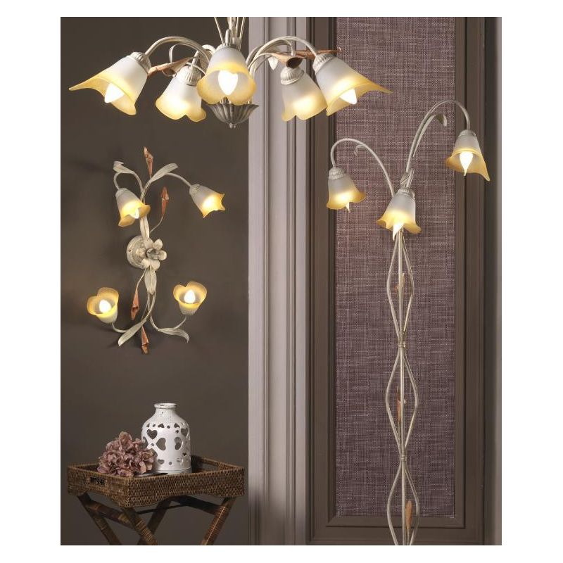 LUCREZIA PIANTANA CLASSICA 3 LUCI CON FINITURA AVORIO ANTICO E PARALUMI IN VETRO SABBIATO CRISTALENSI LIGHT - Cristalensi Shop O