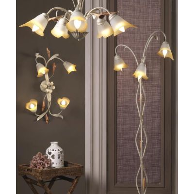 LUCREZIA PIANTANA CLASSICA 3 LUCI CON FINITURA AVORIO ANTICO E PARALUMI IN VETRO SABBIATO CRISTALENSI LIGHT - Cristalensi Shop O