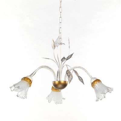 LANCIA LAMPADARIO CLASSICO 3 LUCI IN METALLO BIANCO SPENNELLATO ARGENTO E DIFFUSORI IN VETRO CRISTALENSI LIGHT - Cristalensi Sho