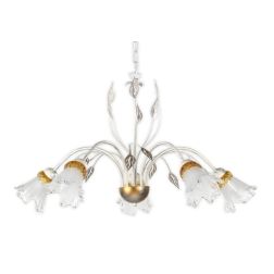 LANCIA LAMPADARIO CLASSICO 5 LUCI IN METALLO BIANCO SPENNELLATO ARGENTO E DIFFUSORI IN VETRO CRISTALENSI LIGHT - Cristalensi Sho