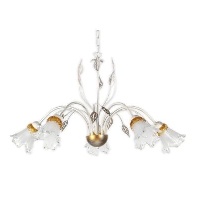 LANCIA LAMPADARIO CLASSICO 5 LUCI IN METALLO BIANCO SPENNELLATO ARGENTO E DIFFUSORI IN VETRO CRISTALENSI LIGHT - Cristalensi Sho