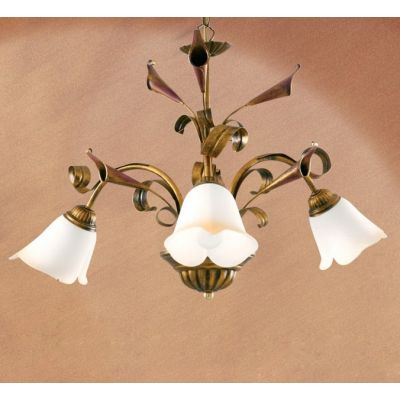 MARZIA LAMPADARIO CLASSICO 3 LUCI IN METALLO AVORIO O RUGGINE CON DIFFUSORI IN VETRO A SCAVO Padana Lampadari - Cristalensi Shop