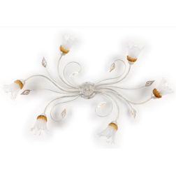 LANCIA PLAFONIERA CLASSICA 6 LUCI IN METALLO BIANCO SPENNELLATO ARGENTO E DIFFUSORI IN VETRO CRISTALENSI LIGHT - Cristalensi Sho