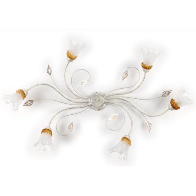 LANCIA PLAFONIERA CLASSICA 6 LUCI IN METALLO BIANCO SPENNELLATO ARGENTO E DIFFUSORI IN VETRO CRISTALENSI LIGHT - Cristalensi Sho