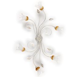 LANCIA PLAFONIERA CLASSICA 6 LUCI IN METALLO BIANCO SPENNELLATO ARGENTO E DIFFUSORI IN VETRO CRISTALENSI LIGHT - Cristalensi Sho 2