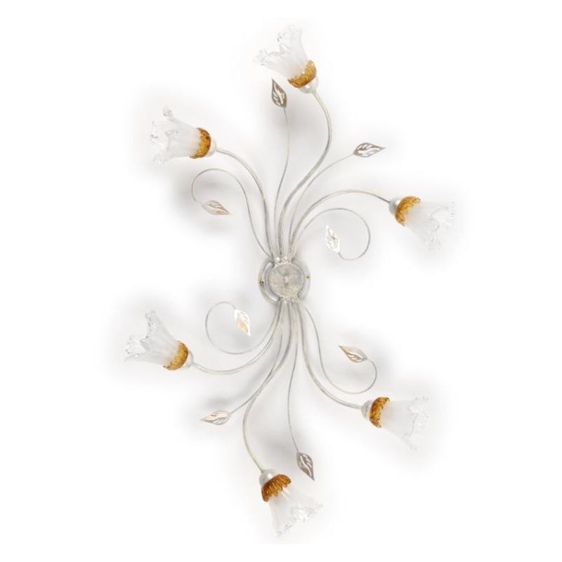 LANCIA PLAFONIERA CLASSICA 6 LUCI IN METALLO BIANCO SPENNELLATO ARGENTO E DIFFUSORI IN VETRO CRISTALENSI LIGHT - Cristalensi Sho