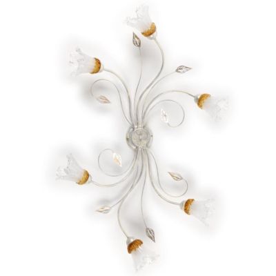 LANCIA PLAFONIERA CLASSICA 6 LUCI IN METALLO BIANCO SPENNELLATO ARGENTO E DIFFUSORI IN VETRO CRISTALENSI LIGHT - Cristalensi Sho