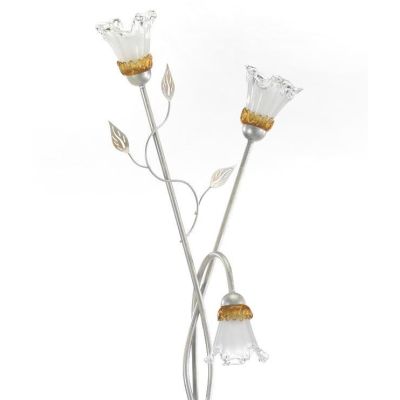 LANCIA PIANTANA CLASSICA 3 LUCI IN METALLO BIANCO SPENNELLATO ARGENTO E DIFFUSORI IN VETRO CRISTALENSI LIGHT - Cristalensi Shop
