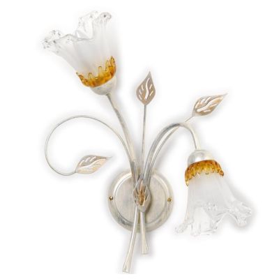 LANCIA APPLIQUE CLASSICA 2 LUCI IN METALLO BIANCO SPENNELLATO ARGENTO E DIFFUSORI IN VETRO CRISTALENSI LIGHT - Cristalensi Shop