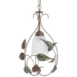 MIRA SOSPENSIONE CLASSICA IN METALLO BRONZO SPENNELLATO ORO CON DIFFUSORE IN VETRO BIANCO CRISTALENSI LIGHT - Cristalensi Shop O