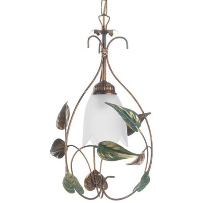 MIRA SOSPENSIONE CLASSICA IN METALLO BRONZO SPENNELLATO ORO CON DIFFUSORE IN VETRO BIANCO CRISTALENSI LIGHT - Cristalensi Shop O