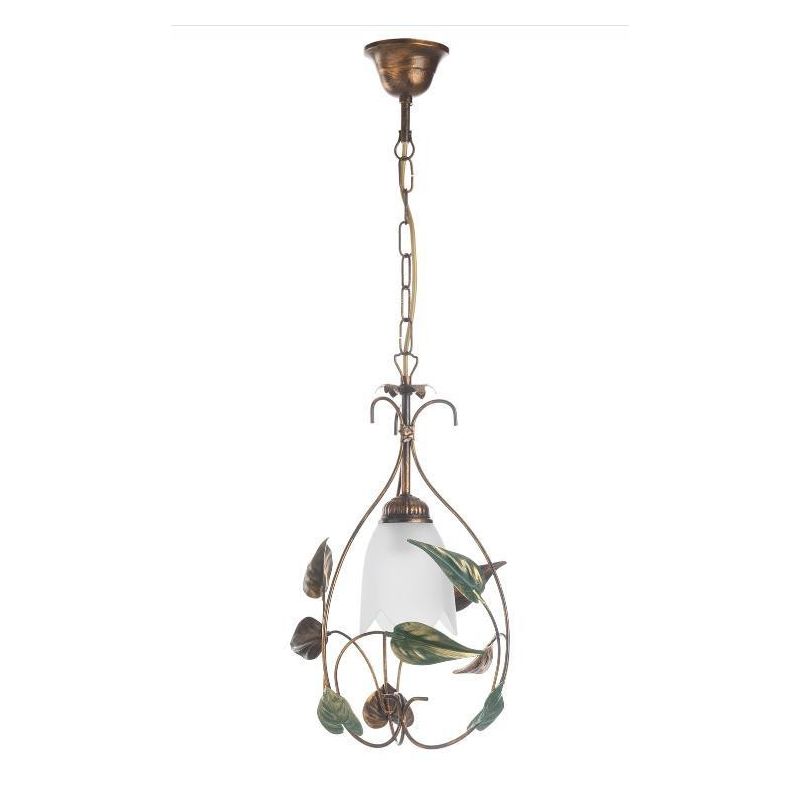 MIRA SOSPENSIONE CLASSICA IN METALLO BRONZO SPENNELLATO ORO CON DIFFUSORE IN VETRO BIANCO CRISTALENSI LIGHT - Cristalensi Shop O
