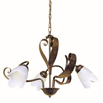SONIA LAMPADARIO 3 LUCI CLASSICO IN METALLO MARRONE SPENNELLATO ORO E DIFFUSORI IN VETRO BIANCO CRISTALENSI LIGHT - Cristalensi