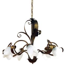 SONIA LAMPADARIO 5 LUCI CLASSICO IN METALLO MARRONE SPENNELLATO ORO E DIFFUSORI IN VETRO BIANCO CRISTALENSI LIGHT - Cristalensi