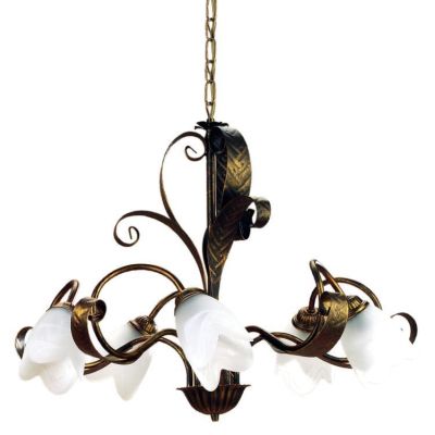 SONIA LAMPADARIO 5 LUCI CLASSICO IN METALLO MARRONE SPENNELLATO ORO E DIFFUSORI IN VETRO BIANCO CRISTALENSI LIGHT - Cristalensi