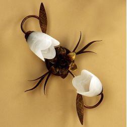 SONIA PLAFONIERA APPLIQUE 2 LUCI IN METALLO MARRONE SPENNELLATO ORO E DIFFUSORI IN VETRO BIANCO CRISTALENSI LIGHT - Cristalensi