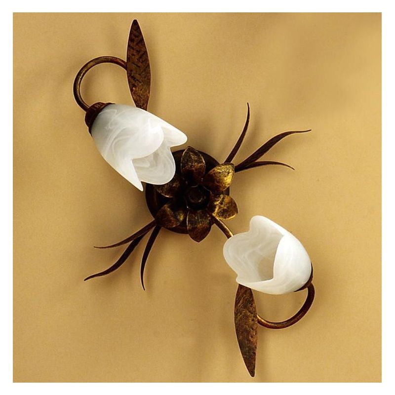 SONIA PLAFONIERA APPLIQUE 2 LUCI IN METALLO MARRONE SPENNELLATO ORO E DIFFUSORI IN VETRO BIANCO CRISTALENSI LIGHT - Cristalensi