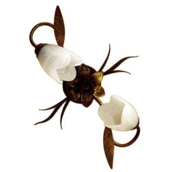 SONIA PLAFONIERA APPLIQUE 2 LUCI IN METALLO MARRONE SPENNELLATO ORO E DIFFUSORI IN VETRO BIANCO CRISTALENSI LIGHT - Cristalensi 2