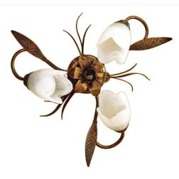 SONIA PLAFONIERA 3 LUCI IN METALLO MARRONE SPENNELLATO ORO E DIFFUSORI IN VETRO BIANCO CRISTALENSI LIGHT - Cristalensi Shop Onli