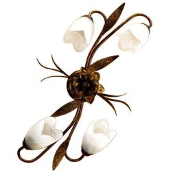 SONIA PLAFONIERA APPLIQUE 4 LUCI IN METALLO MARRONE SPENNELLATO ORO E DIFFUSORI IN VETRO BIANCO CRISTALENSI LIGHT - Cristalensi