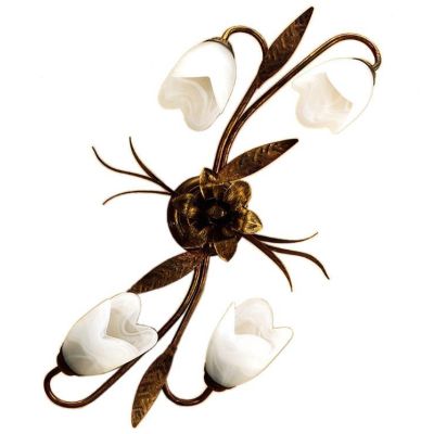 SONIA PLAFONIERA APPLIQUE 4 LUCI IN METALLO MARRONE SPENNELLATO ORO E DIFFUSORI IN VETRO BIANCO CRISTALENSI LIGHT - Cristalensi