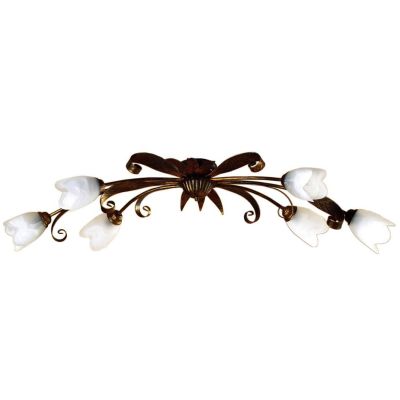SONIA PLAFONIERA OVALE 6 LUCI IN METALLO MARRONE SPENNELLATO ORO E DIFFUSORI IN VETRO BIANCO CRISTALENSI LIGHT - Cristalensi Sho
