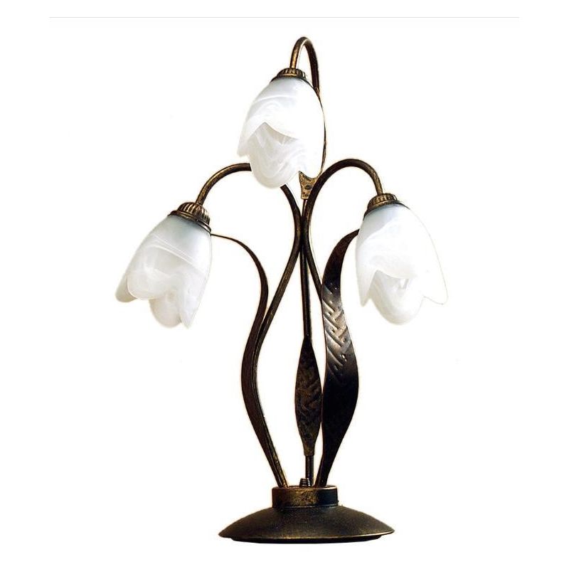 SONIA LAMPADA DA TAVOLO 3 LUCI H60 IN METALLO MARRONE SPENNELLATO ORO E DIFFUSORI IN VETRO BIANCO CRISTALENSI LIGHT - Cristalens