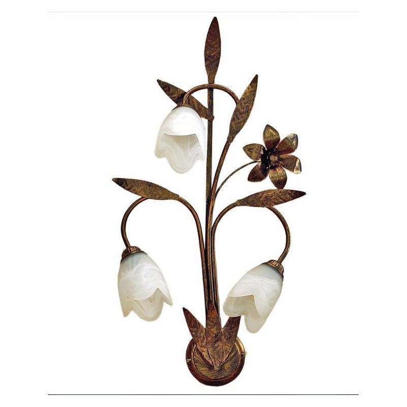 SONIA APPLIQUE 3 LUCI CLASSICA IN METALLO MARRONE SPENNELLATO ORO E DIFFUSORI IN VETRO BIANCO CRISTALENSI LIGHT - Cristalensi Sh