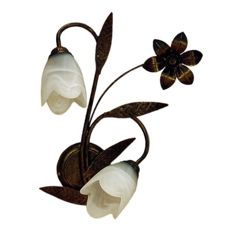 SONIA APPLIQUE 2 LUCI CLASSICA IN METALLO MARRONE SPENNELLATO ORO E DIFFUSORI IN VETRO BIANCO CRISTALENSI LIGHT - Cristalensi Sh