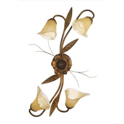 ALGA PLAFONIERA 4 LUCI IN METALLO MARRONE SPENNELLATO ORO E DIFFUSORI IN VETRO AMBRA CRISTALENSI LIGHT - Cristalensi Shop Online