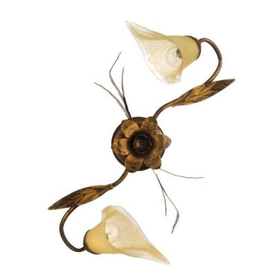 ALGA PLAFONIERA APPLIQUE 2 LUCI IN METALLO MARRONE SPENNELLATO ORO E DIFFUSORI IN VETRO AMBRA CRISTALENSI LIGHT - Cristalensi Sh