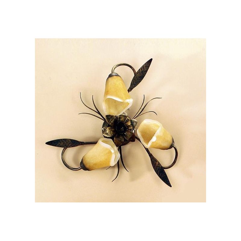 ALGA PLAFONIERA 3 LUCI IN METALLO MARRONE SPENNELLATO ORO E DIFFUSORI IN VETRO AMBRA CRISTALENSI LIGHT - Cristalensi Shop Online