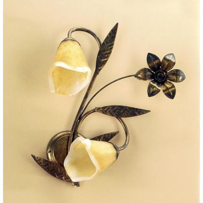ALGA APPLIQUE CLASSICA 2 LUCI IN METALLO MARRONE SPENNELLATO ORO E DIFFUSORI IN VETRO AMBRA CRISTALENSI LIGHT - Cristalensi Shop