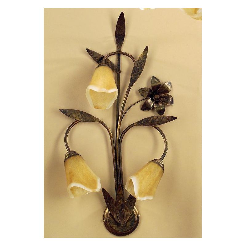ALGA LAMPADA DA PARETE 3 LUCI IN METALLO MARRONE SPENNELLATO ORO E DIFFUSORI IN VETRO AMBRA CRISTALENSI LIGHT - Cristalensi Shop