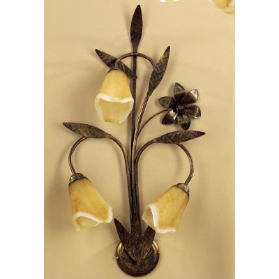 ALGA LAMPADA DA PARETE 3 LUCI IN METALLO MARRONE SPENNELLATO ORO E DIFFUSORI IN VETRO AMBRA CRISTALENSI LIGHT - Cristalensi Shop