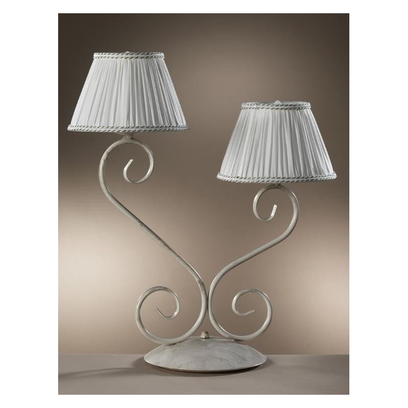 VIVIENNE LAMPADA DA TAVOLO 2 LUCI CLASSICA COLORE AVORIO CHIARO CON PARALUMI IN TESSUTO PLISSE CRISTALENSI LIGHT - Cristalensi S
