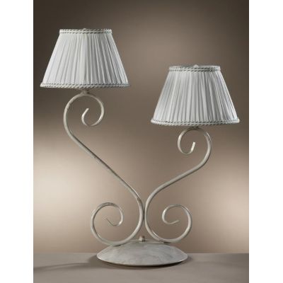 VIVIENNE LAMPADA DA TAVOLO 2 LUCI CLASSICA COLORE AVORIO CHIARO CON PARALUMI IN TESSUTO PLISSE CRISTALENSI LIGHT - Cristalensi S