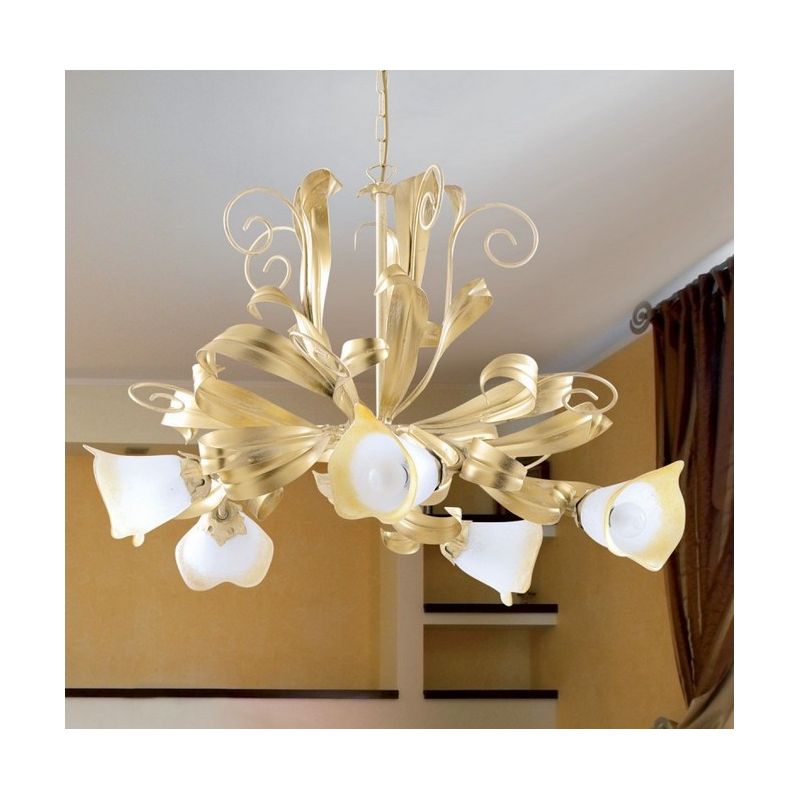 468/5G ANASTASIA LAMPADARIO IN AVORIO/ORO CON VETRI A SCAVO Padana Lampadari - Cristalensi Shop Online