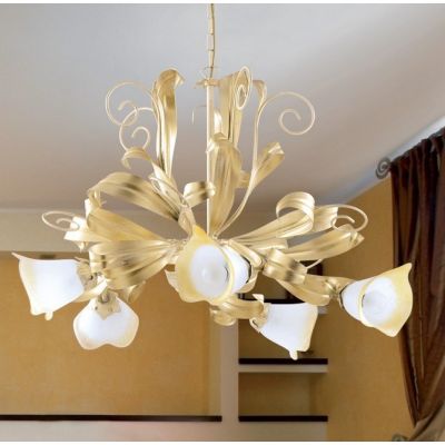 468/5G ANASTASIA LAMPADARIO IN AVORIO/ORO CON VETRI A SCAVO Padana Lampadari - Cristalensi Shop Online