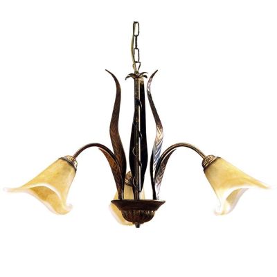ALGA LAMPADARIO 3 LUCI IN METALLO MARRONE SPENNELLATO ORO E DIFFUSORI IN VETRO AMBRA CRISTALENSI LIGHT - Cristalensi Shop Online