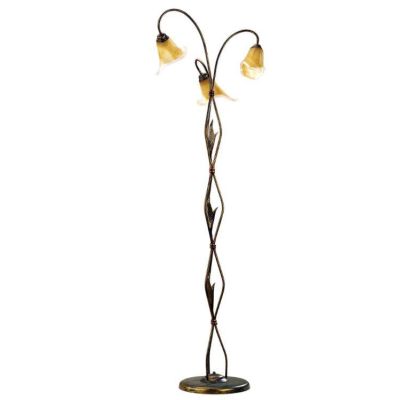 ALGA PIANTANA 3 LUCI IN METALLO MARRONE SPENNELLATO ORO E DIFFUSORI IN VETRO AMBRA CRISTALENSI LIGHT - Cristalensi Shop Online