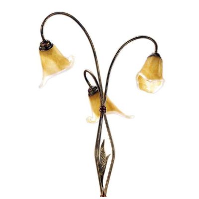 ALGA PIANTANA 3 LUCI IN METALLO MARRONE SPENNELLATO ORO E DIFFUSORI IN VETRO AMBRA CRISTALENSI LIGHT - Cristalensi Shop Online