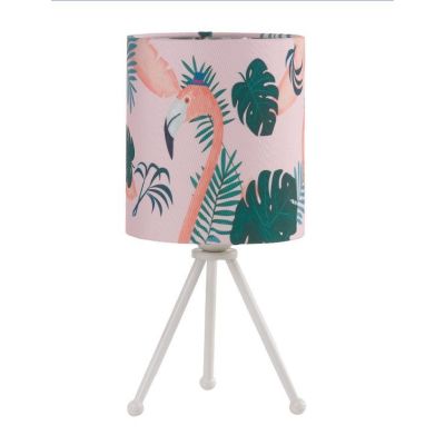 FLAMINGO PICCOLA LAMPADA DA TAVOLO H34 MODERNA CON DIFFUSORE IN TESSUTO ROSA DECORATO CRISTALENSI LIGHT - Cristalensi Shop Onlin