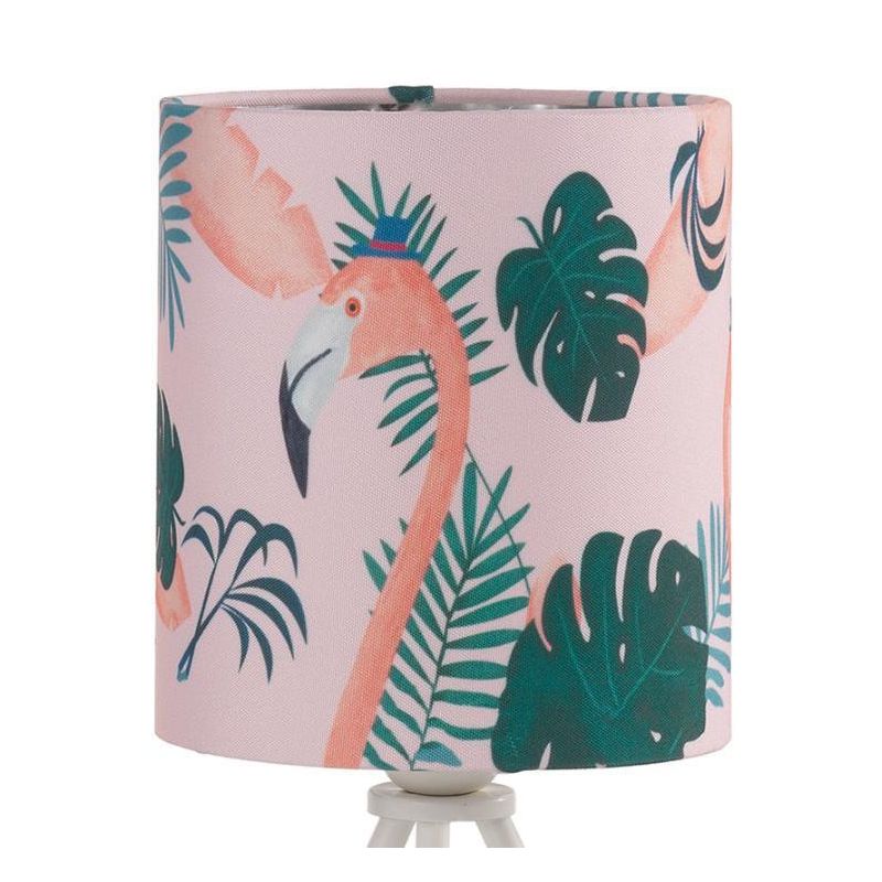 FLAMINGO PICCOLA LAMPADA DA TAVOLO H34 MODERNA CON DIFFUSORE IN TESSUTO ROSA DECORATO CRISTALENSI LIGHT - Cristalensi Shop Onlin