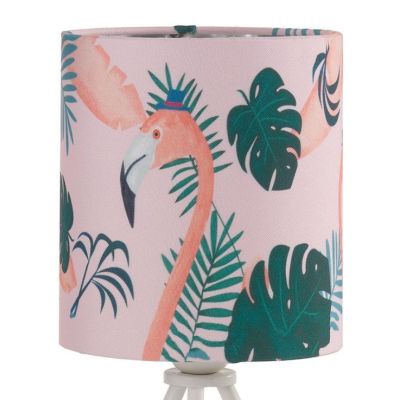FLAMINGO PICCOLA LAMPADA DA TAVOLO H34 MODERNA CON DIFFUSORE IN TESSUTO ROSA DECORATO CRISTALENSI LIGHT - Cristalensi Shop Onlin