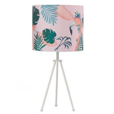 FLAMINGO LAMPADA DA TAVOLO H57 MODERNA BASE TREPPIEDI CON DIFFUSORE IN TESSUTO ROSA DECORATO CRISTALENSI LIGHT - Cristalensi Sho
